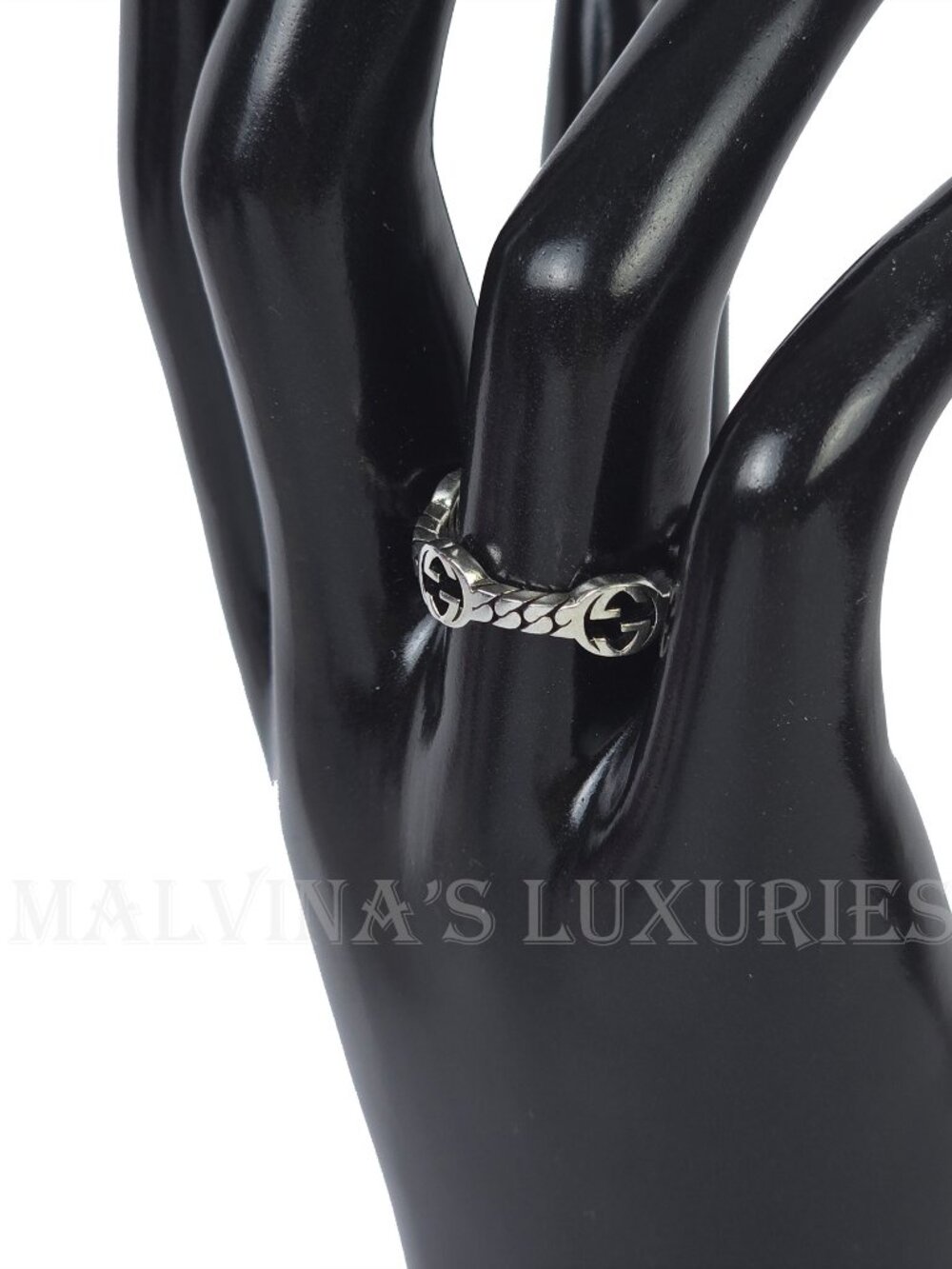 GUCCI RING STERLING SILVER GG LOGO MONOGRAM CHAIN BAND UNISEX sz 17 US 8 - Picture 10 of 16